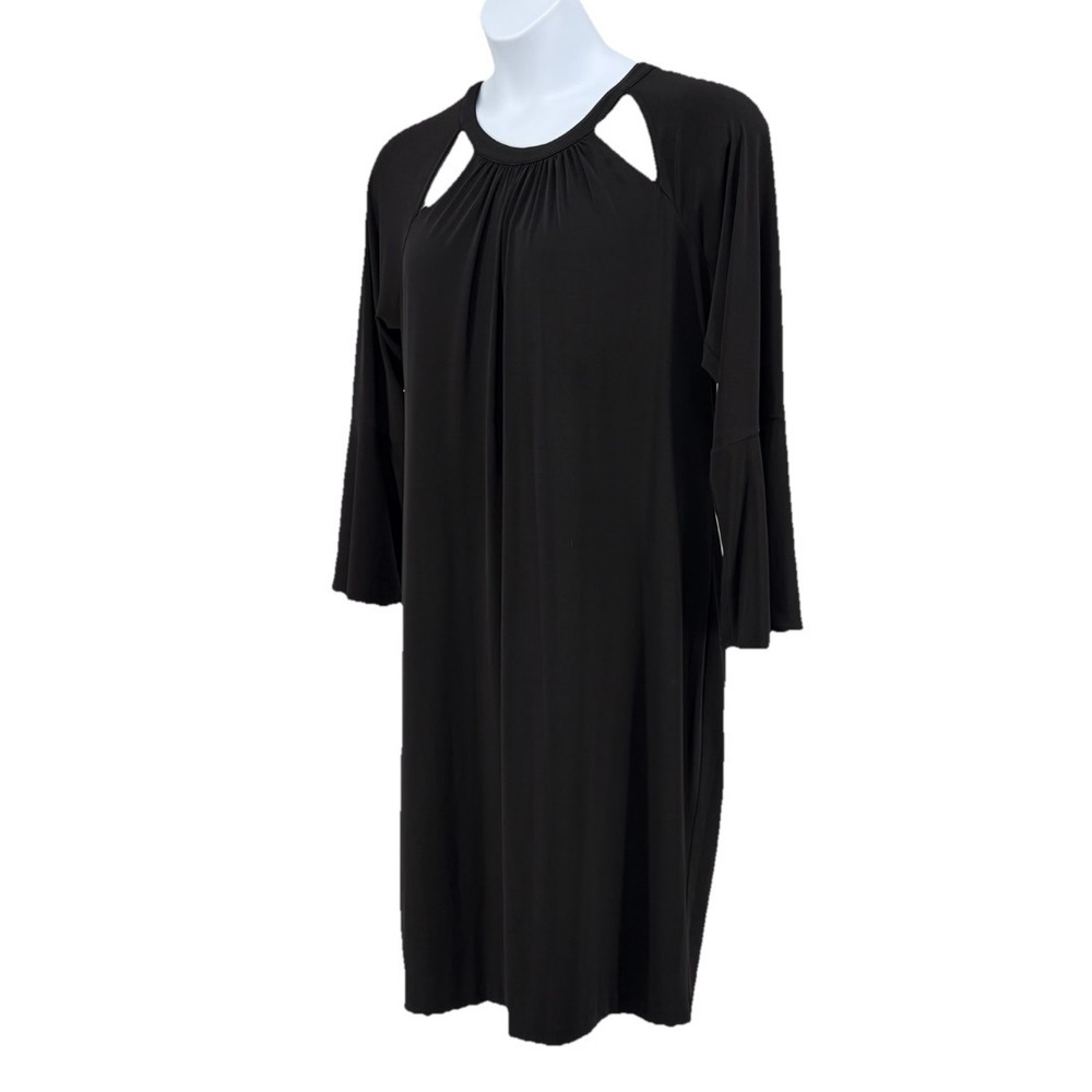 Calvin Klein Shift Dress Womens Black Cutout‎ Neck Bell Sleeve 16W Gold Zipper